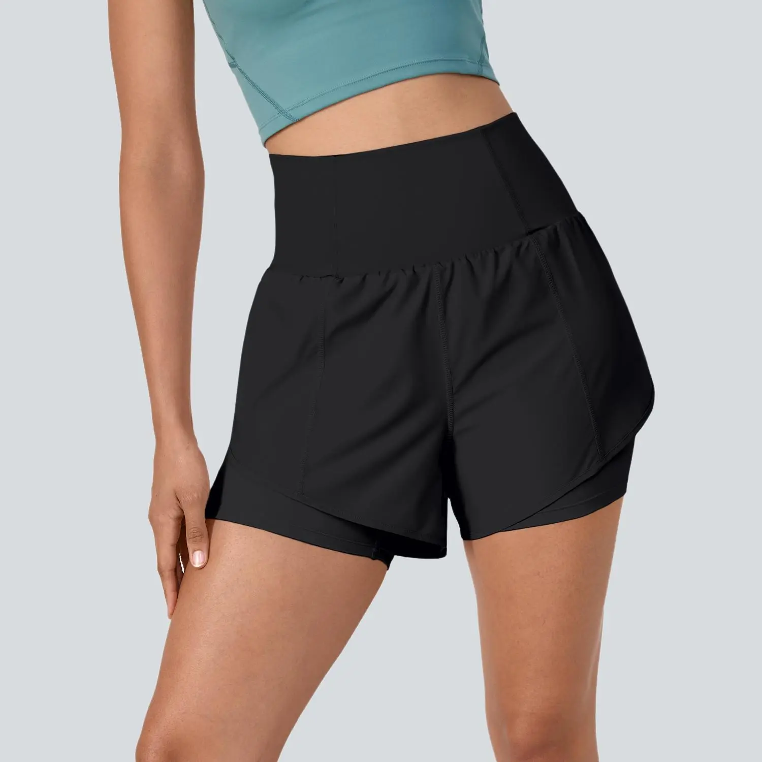 Halara Breezeful™ Super High Waisted Curved Hem 2-in-1 Side Pocket Quick Dry Yoga Shorts 3.5''