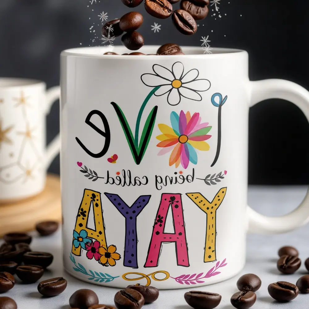 11Oz Ceramic Body Mug - Double-Sided Boho Floral Print, "Love Being Called YAYA" Grandma Gift, Personalized Single Mug, Dishwasher & Microwave Safe Coffee Tea Cup for Family