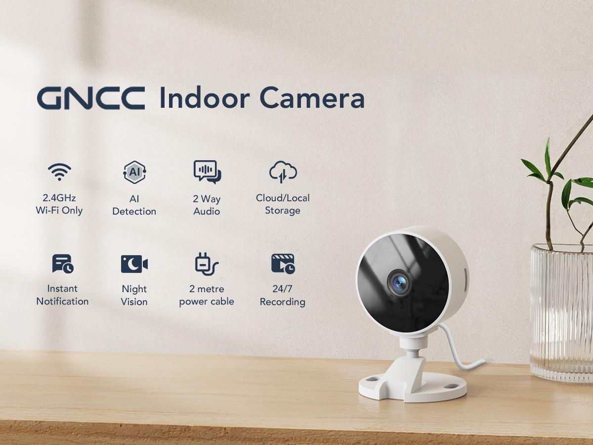 GNCC Indoor Security Camera with 2.4G WiFi, Full HD 1080P, AI Motion Detection, Sound Alert, 2-Way Audio, Night Vision, Cloud & SD Card Storage – Works with Alexa, Google Home for Home Surveillance, Baby/Pet Monitor