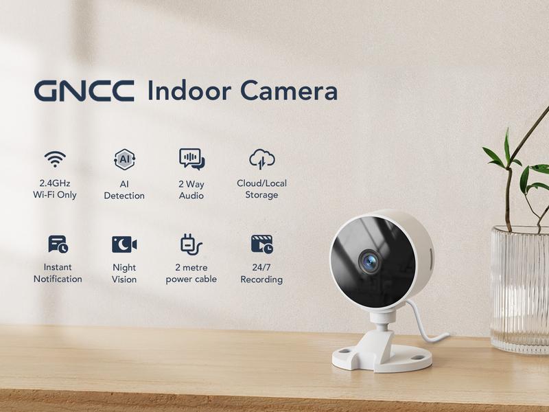 GNCC Indoor Security Camera with 2.4G WiFi, Full HD 1080P, AI Motion Detection, Sound Alert, 2-Way Audio, Night Vision, Cloud & SD Card Storage – Works with Alexa, Google Home for Home Surveillance, Baby/Pet Monitor