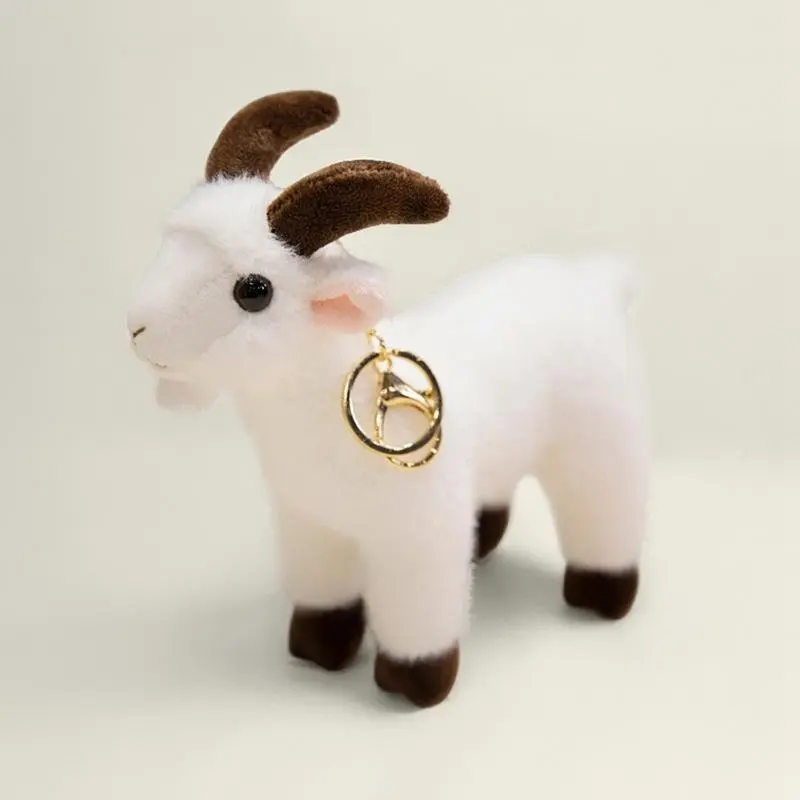 1Pcs PP Cotton Soft Standing Goat Stuffed Toy - Lifelike Animals Plush Pendant, Cute Mini Keyring, Home Decor Statue for Bags Decoration, Cool Keyring Bags Decoration