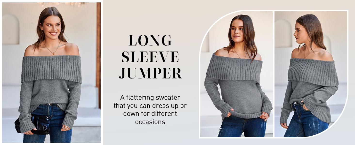 Saodimallsu Womens Off The Shoulder Sweaters Oversized Long Sleeve Loose Ribbed Knit Fall Trendy Pullover Tops Knitwear Womenswear SpringStatements