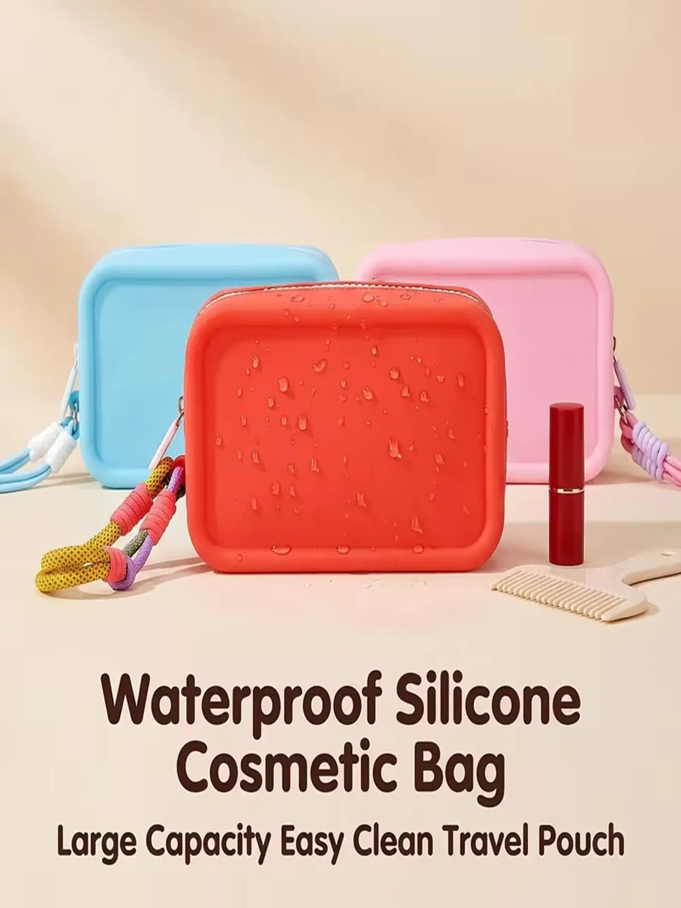 Large Capacity Silicone Travel Makeup Bag, Reusable Wrist Strap, Easy Clean, Ideal for Cosmetics, Keys, Travel, Business Trips, Women, Gift, Portable Makeup Pouch