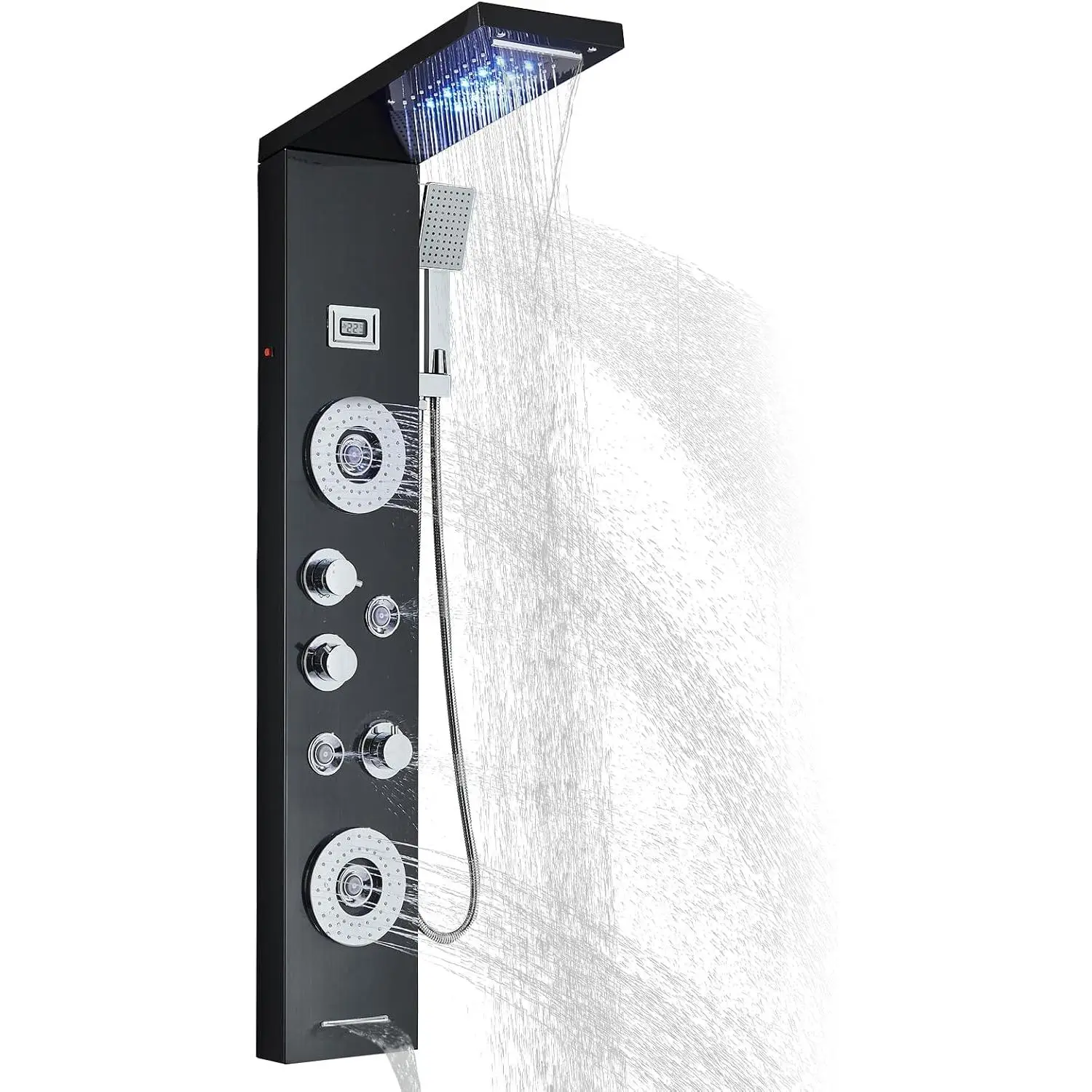 AlenArt Shower Panel Tower System Rainfall Waterfall Shower  with  Jets Stainless Steel Rain Massage System 5-Function High  Shower Panel Tower System,HFT8029