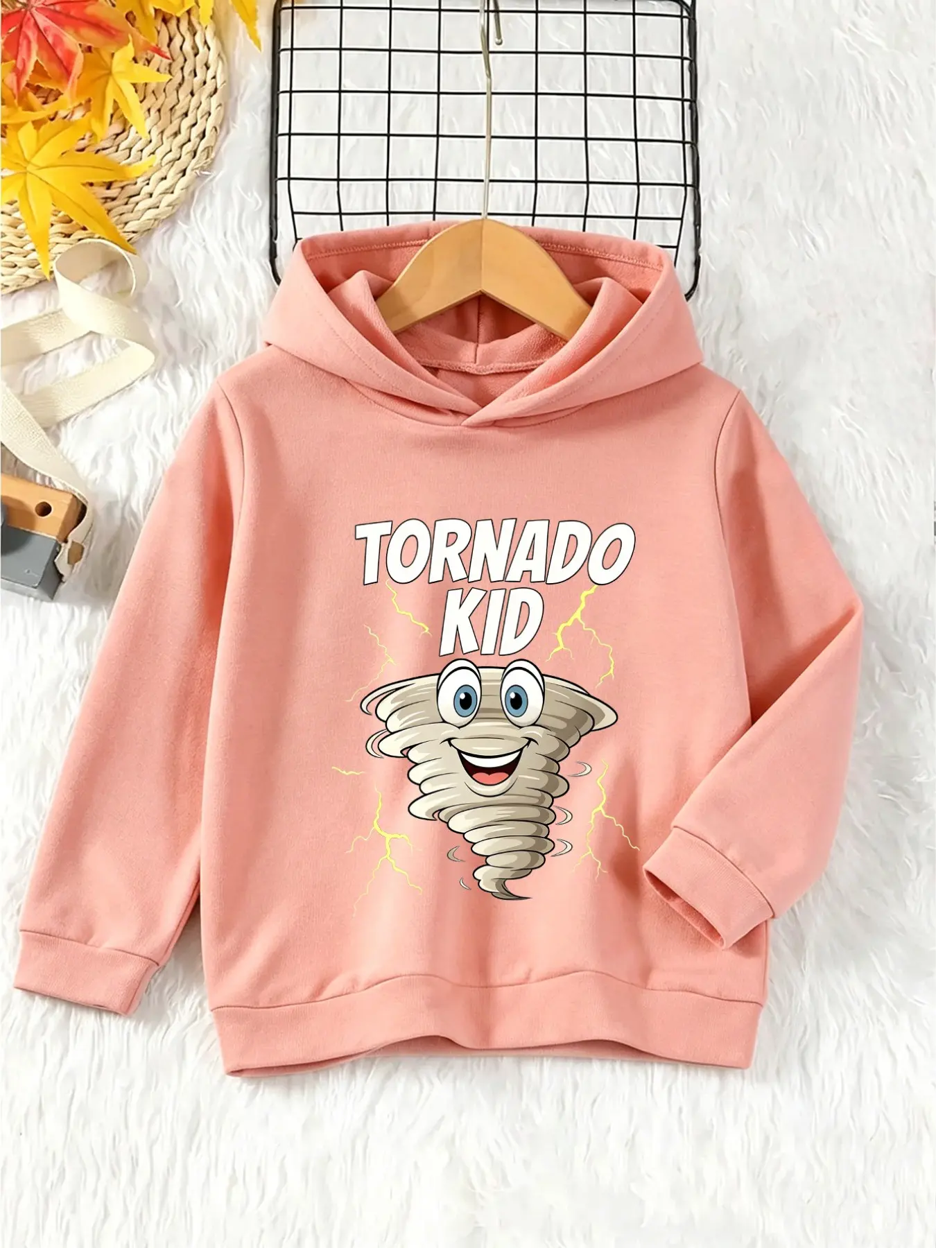 Children's Pullover Hooded Sweatshirt - Fun Tornado Kid Cartoon Print. Spring/Autumn Winter New Style Long-Sleeved Casual Top. Cool And Fashionable, Perfect For Daily Wear. Great Choice For Gift Giving.