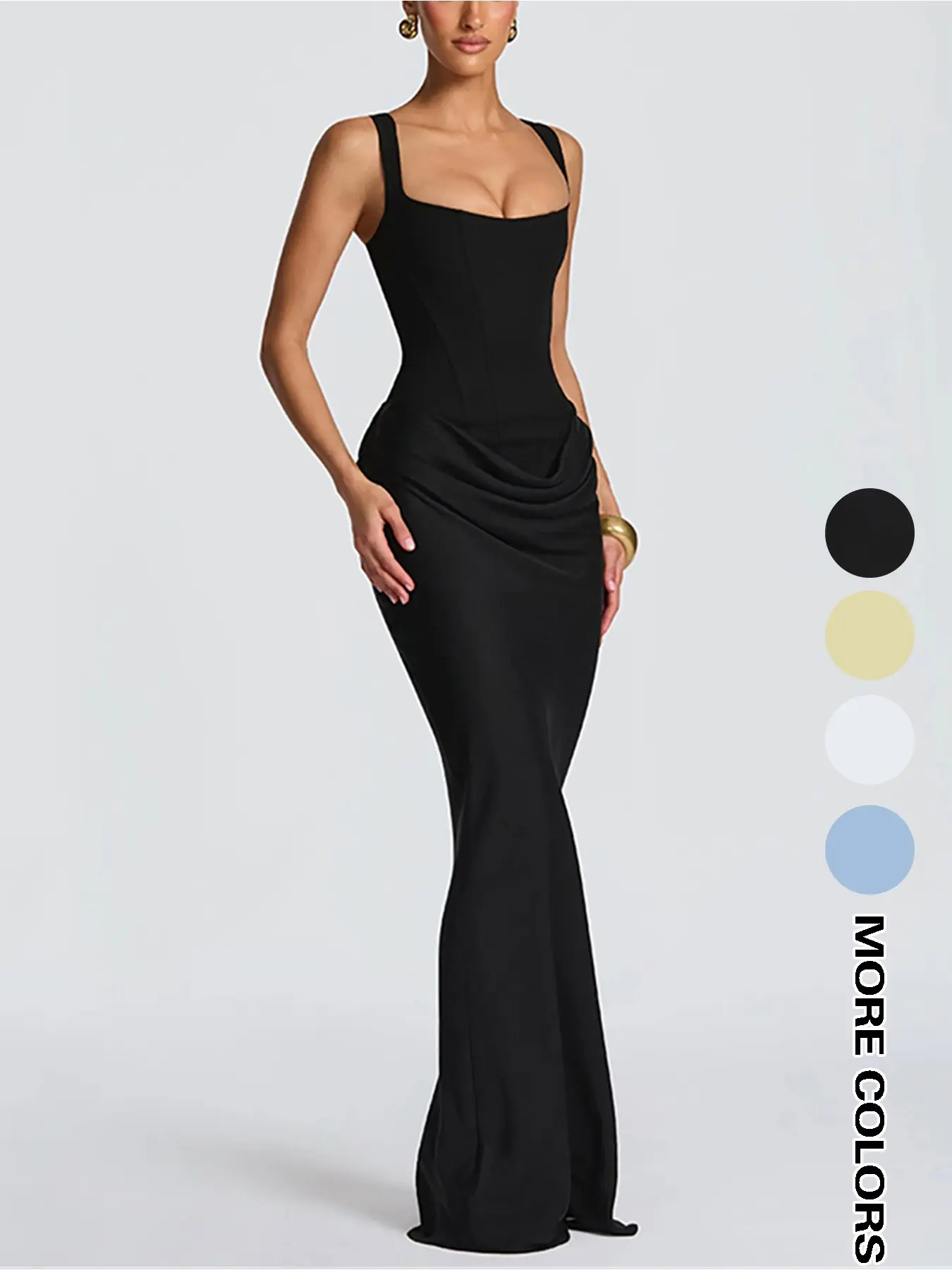 Women's Elegant Plain Slim-Fit Long Dress, Backless Square Neck Sleeveless Midi Dress, Casual Daily Wear, Chic Style, Everyday, Backless Cocktail Dress