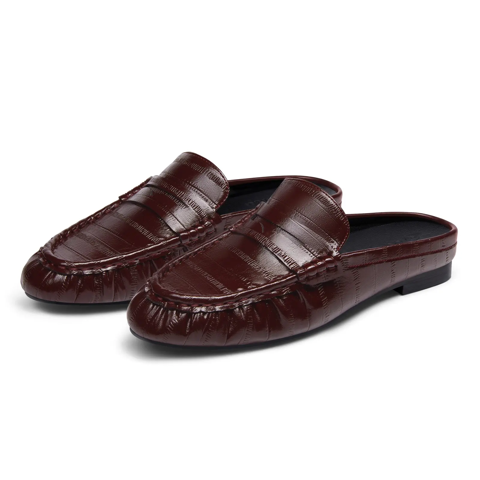 Coutgo Women's Casual Loafer Mules, Plain Faux Leather Slip On Slides with Round Toe and Penny Strap, Lightweight