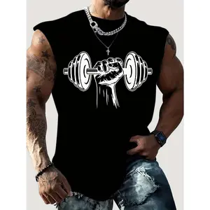 Men's Dumbbell Print Sleeveless Tank Top good graphic tees Gooner Eat Sleep Goon Repeat T-Shirt Y2K Streetwear Rifle Action Lever
