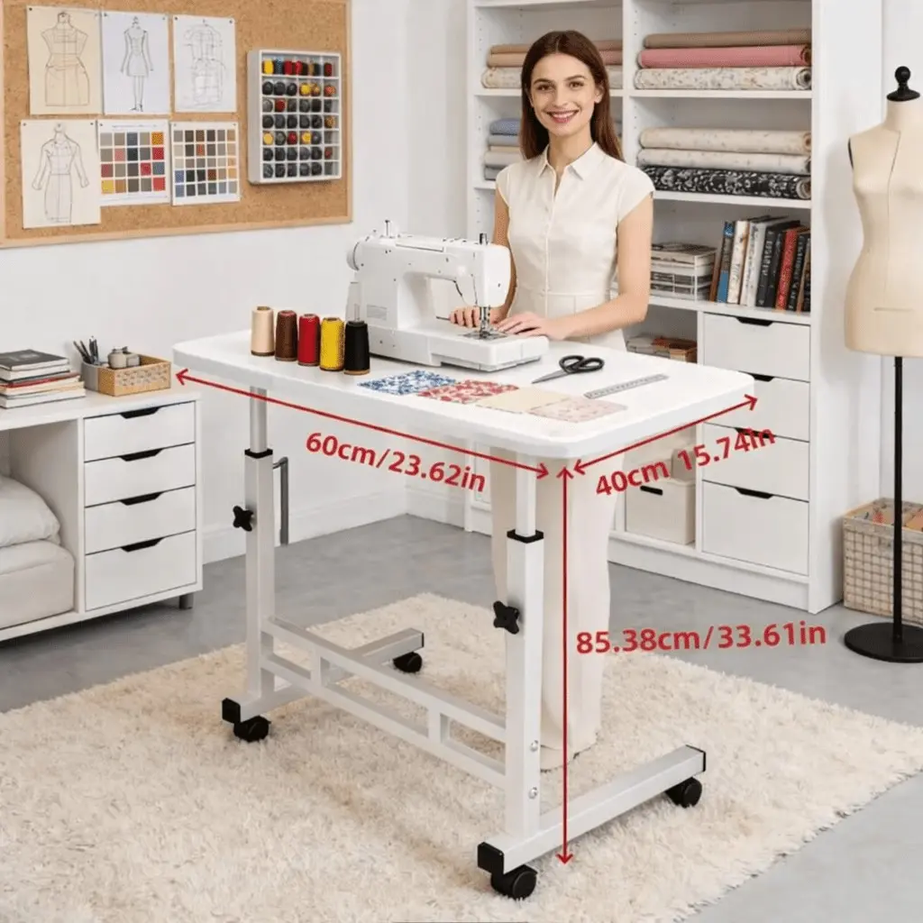 Recommended Item - Sewing & Knitting SuppliesMultifunctional Adjustable Height Mobile Craft Table/Storage Table - Mobile Craft Table with 4 360° Silent Wheels, Available in Black/white, with Double Shelves. Perfect for Bedrooms, Living Rooms