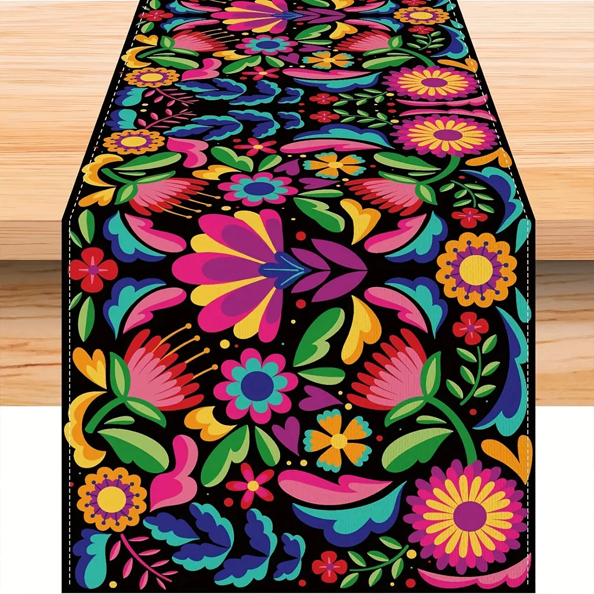 Mexican Tablecloth 72x13 Inches Floral Design, Day of the Dead & Five-Fifth Festival Decorations, Holiday Party Supplies