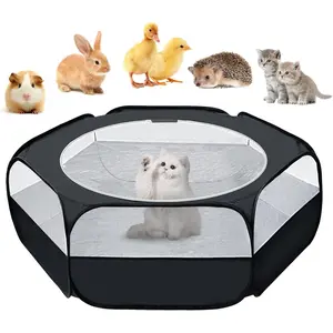 Small Animal Playpen, Chicken Brooder Box with Cover Top, Portable Outdoor Exercise Pet Cage Tent, Waterproof Breathable Pet playpen Indoor for Chick Ktiien Bunny Hamster Guinea Pig, Black