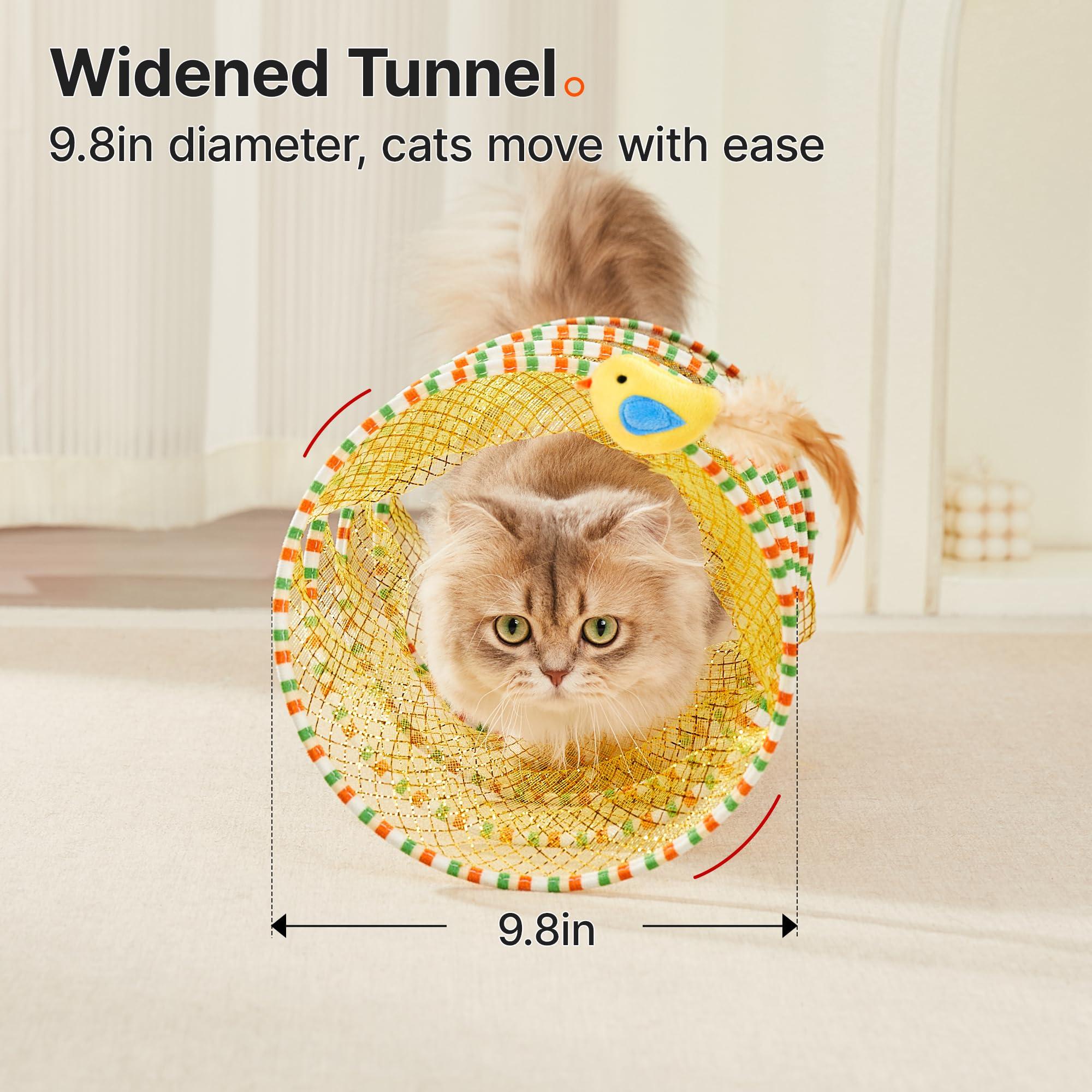 Spiral Tunnel Cat Toy, Cat Self Play Spiral Kitten Collapsible Spring Tunnel Toy for Indoor Cats with Feather and Bell, 20 Inches Unfolded