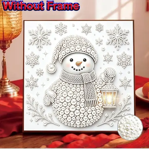 1pc 5D DIY Pearl Diamond Painting Kit, Christmas Snowman Design, Stress Relief Craft Set, Holiday Decor for Home Office, Unframed, DIY Diamond Arts
