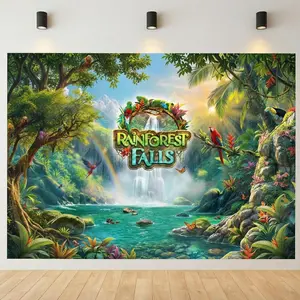 Tropical Waterfall Backdrop Rainforest Nature Theme Tapestry Wall Hanging Photography Background for Summer Party Beach Event Spa Decor Garden Celebration Photo Booth