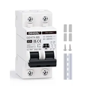 Solar Disconnect Switch, 30 Amp 2 Pole, DIN Rail Mount, Non Polarized, 12V 24V 48V 400V, AC/DC Circuit Breaker, RV Battery Isolator, PV Array MCB, Thermal Magnetic Trip
