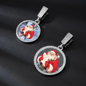 Unisex Custom Photo Necklace, Round Zircon Pendant - Hip Hop Style Personalized Jewelry Gift for Men & Women