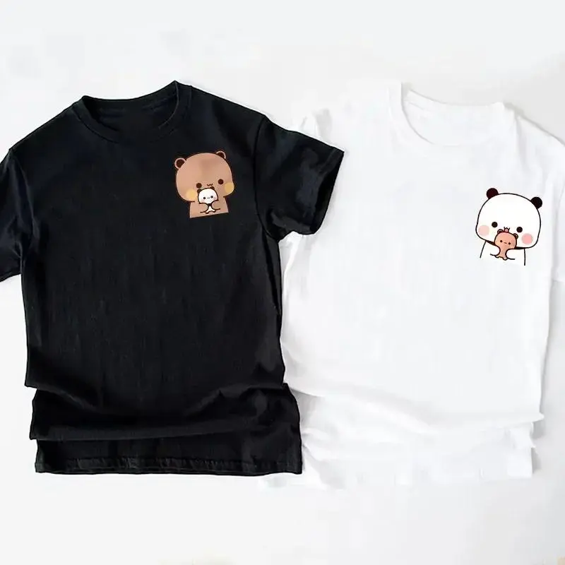 Men's Fashion Crew Neck Short-Sleeve T-Shirt with Printed Bubu Dudu Panda Graphic, Casual Couple Matching Set, Multi-Size Option