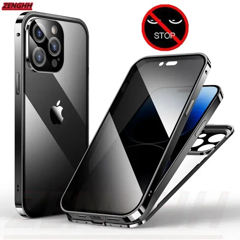 Double Glass Anti-peep Privacy Magnetic Adsorption Case, Camera Lens Protection Cover, Iphone 17, 16, 15, 14 13 12 11 Pro Max, 16plus, 16E