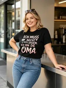 Spring Summer European Style Oma Graphic Tee, German Quote Print T-shirt, Family Party Daily Wear Viral Mother’s Day Trend Top