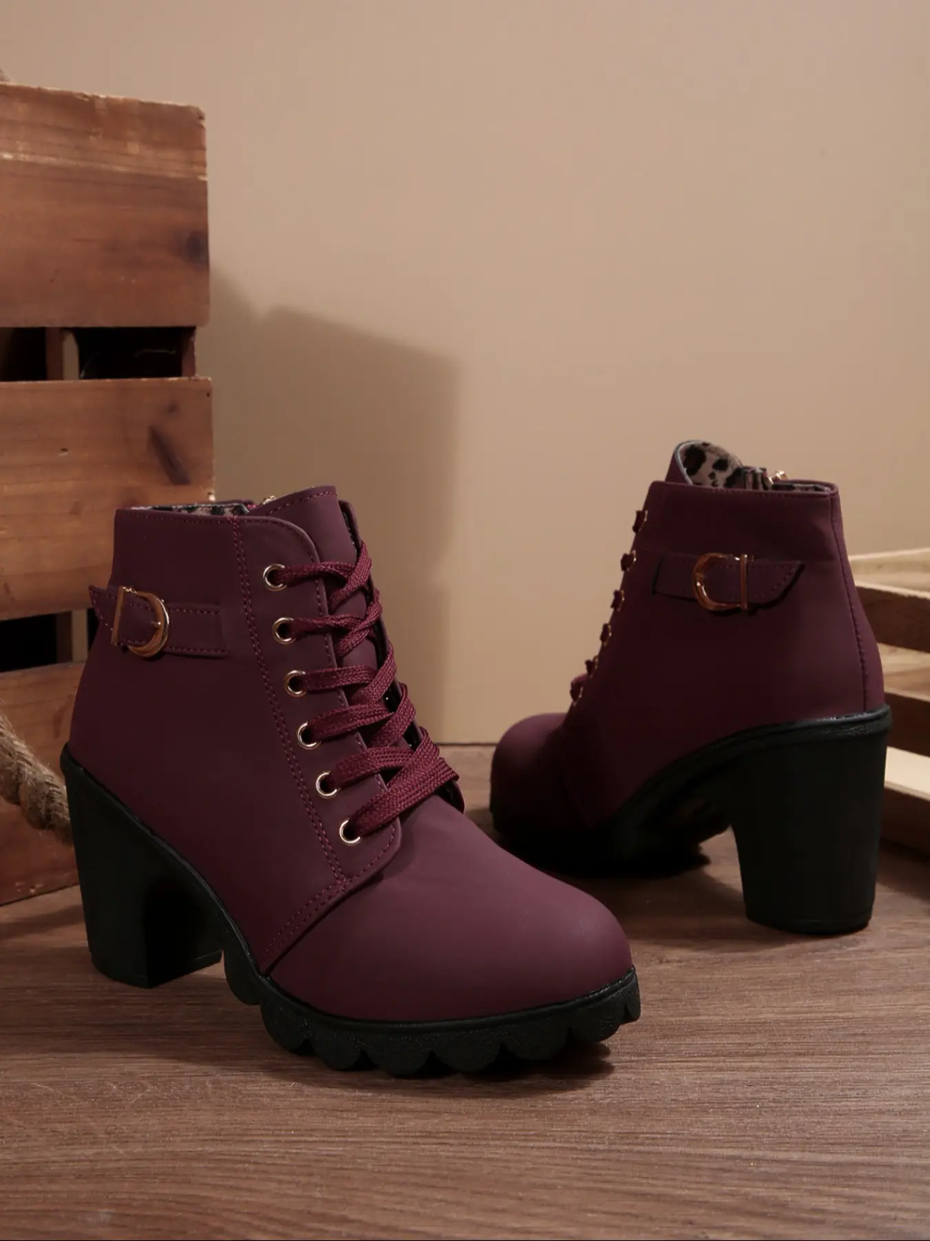 Women's Round Toe High Heel Thick Sole Boots, 8 Colors, Side Zipper Metal Buckle, Fashion Short Boots for Outdoor and Commute, Casual Boots