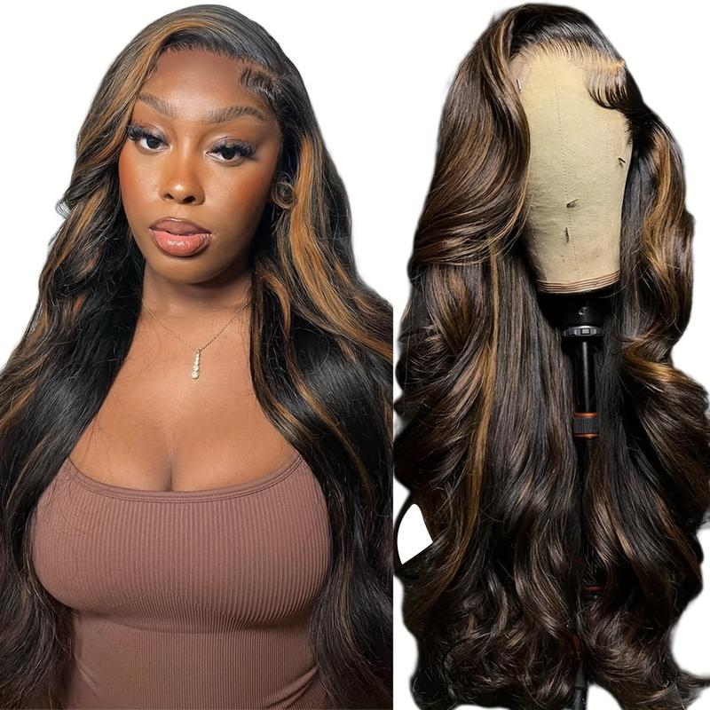 1pc Unisex 26 Inch Body Wave Lace Front Wig, 5x5 Glueless, Pre Plucked with Baby Hair, 200% Density, Sports Style, Black & Honey Blonde Ombre, 1b/30 Balayage Wig for Women