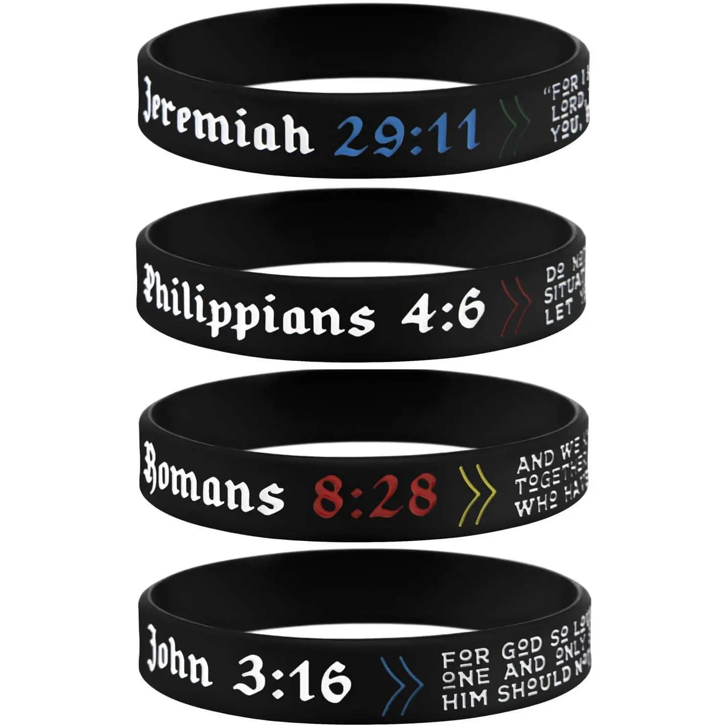 Unisex Inspirational Christian Verse Bracelets - Jeremiah 29:11, John 3:16, Philippians 4:6, Romans 8:28 Scripture Wristbands Church Gifts for Men, Women, Bible Texts, Scriptures