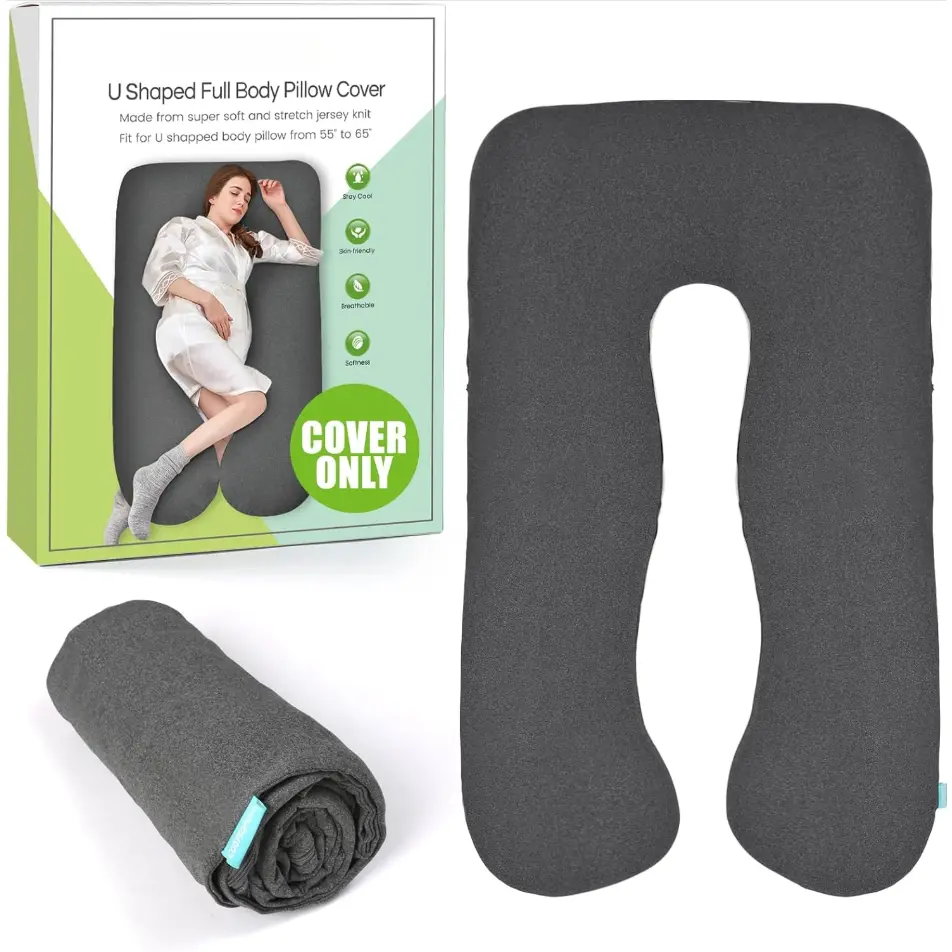 Pregnancy U-Shaped Pillowcase for Pregnant Women - Elastic Breathable Knit Fabric Cover, Stone-Grey Home Supplies Accessory