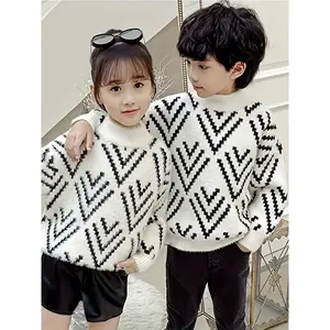 New Korean Style Loose-Fitting Sweaters Boys and Girls, Thickened Velvet Autumn and Winter Stylish Knitted Base Shirts