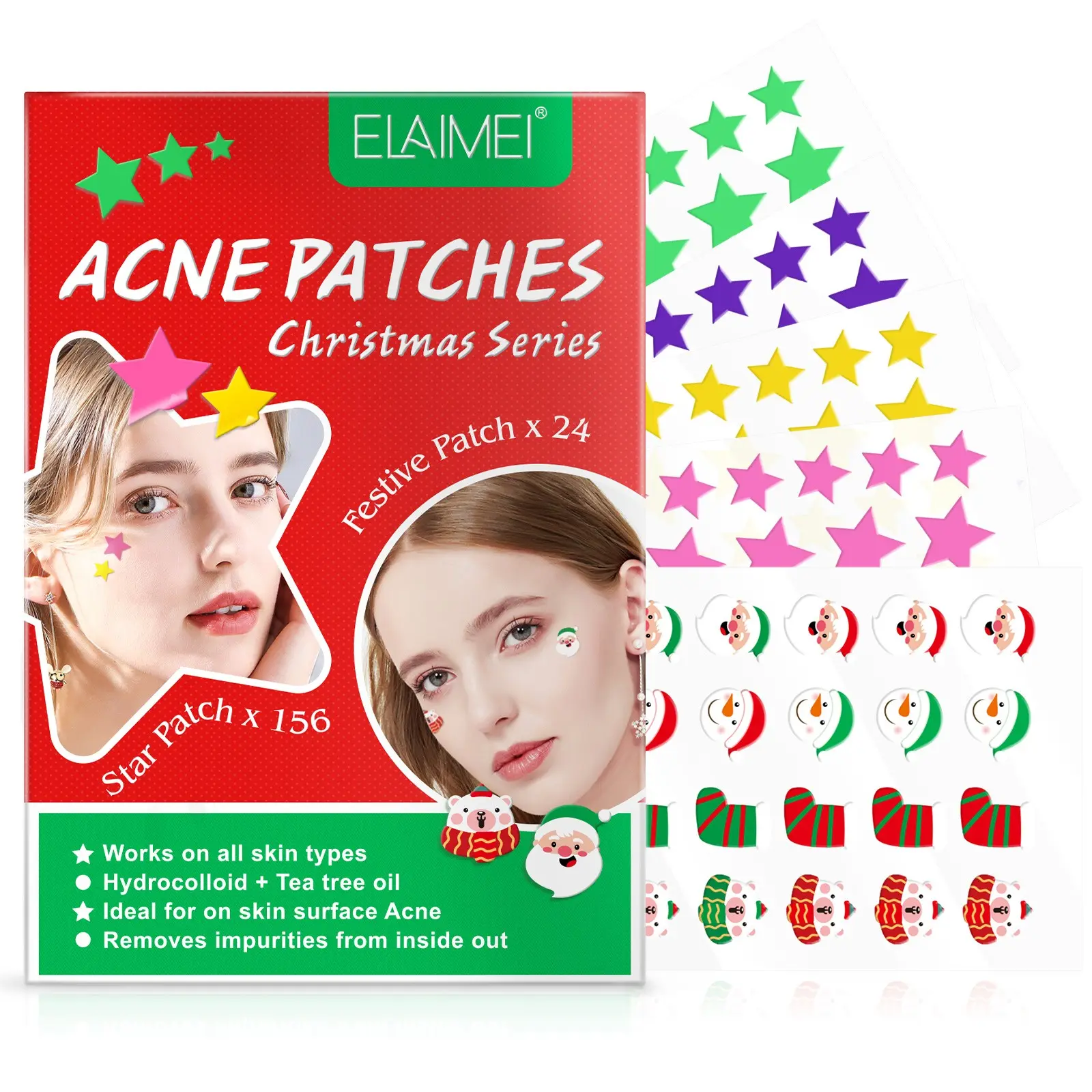 180 Pieces Star Acne Patches, Christmas Style, Breathable Protective Barrier, Acne Care, Invisible Local Patch, Skin Protection