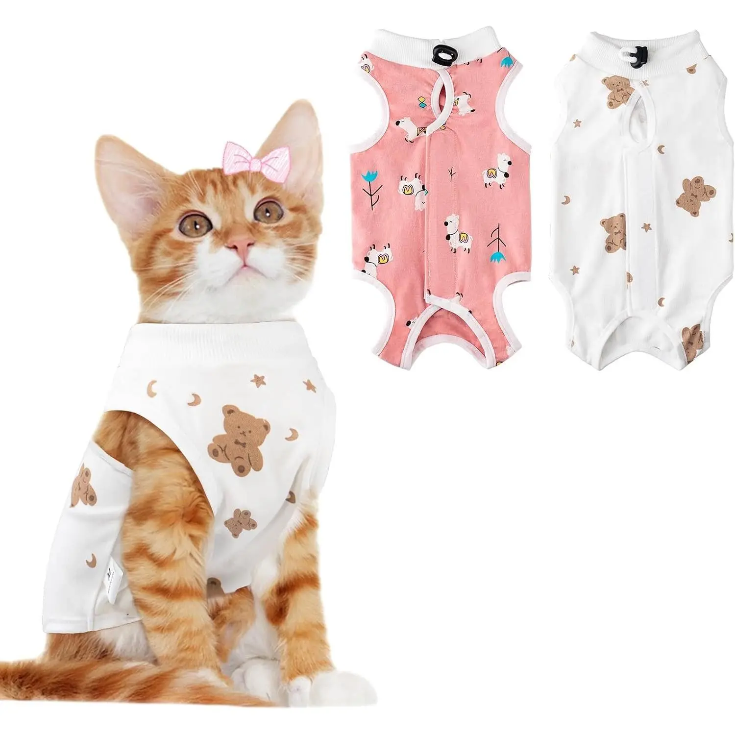 2 PCS Cat Recovery Suit Female Cat Onesie for Cats After Surgery Spay Abdominal Wounds, Kitten Surgery Recovery Suit Female Breathable E-Collar Alternative Kitten Onesie Anti Licking Medium