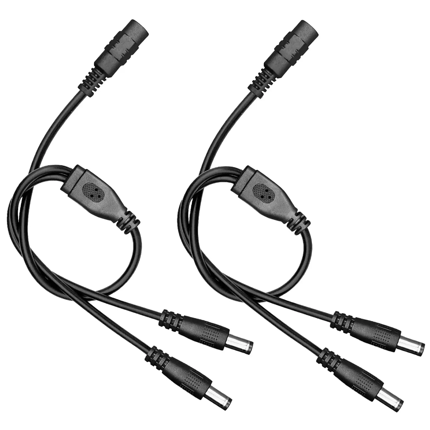 2 Pack 1 to 2 Way DC Power Splitter , 1 Female to 2 Male DC Black Power Output Y Adapter  Cord with Barrel Plug 5.5mm*2.1mm for CCTV Cameras, LED Light Strip, Router and