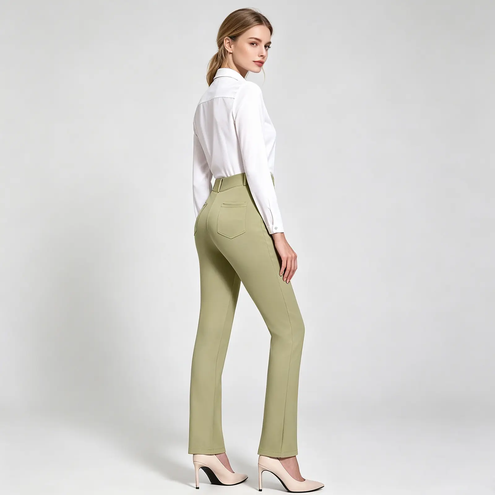 Women's Pants, Solid Color High Waist Elastic Flared Trousers with Pockets for Party Dating