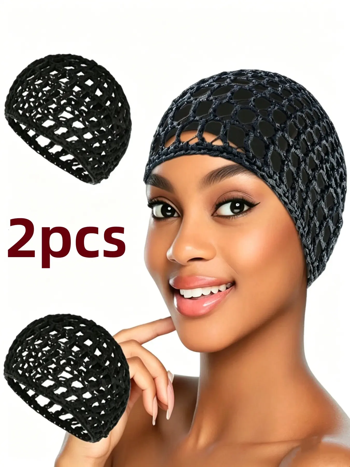 2-Pack Hair Net Caps, Sleep Hair Nets, Wig Headbands, Mesh Cap, Crochet Wavy Chef Hat, Bun Fluffy Hat, Women's Ballet Sleeping Cap