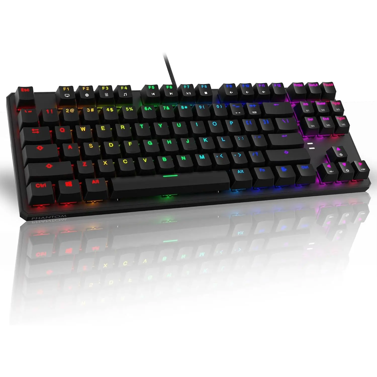 Phantom 87 Key RGB Mechanical Gaming Keyboard | Outemu Red  | 16.8M Color LED Lighting | 18 Pre-Set | Low Latency | N-Key Rollover | Software Customizable  | Wired USB Connection