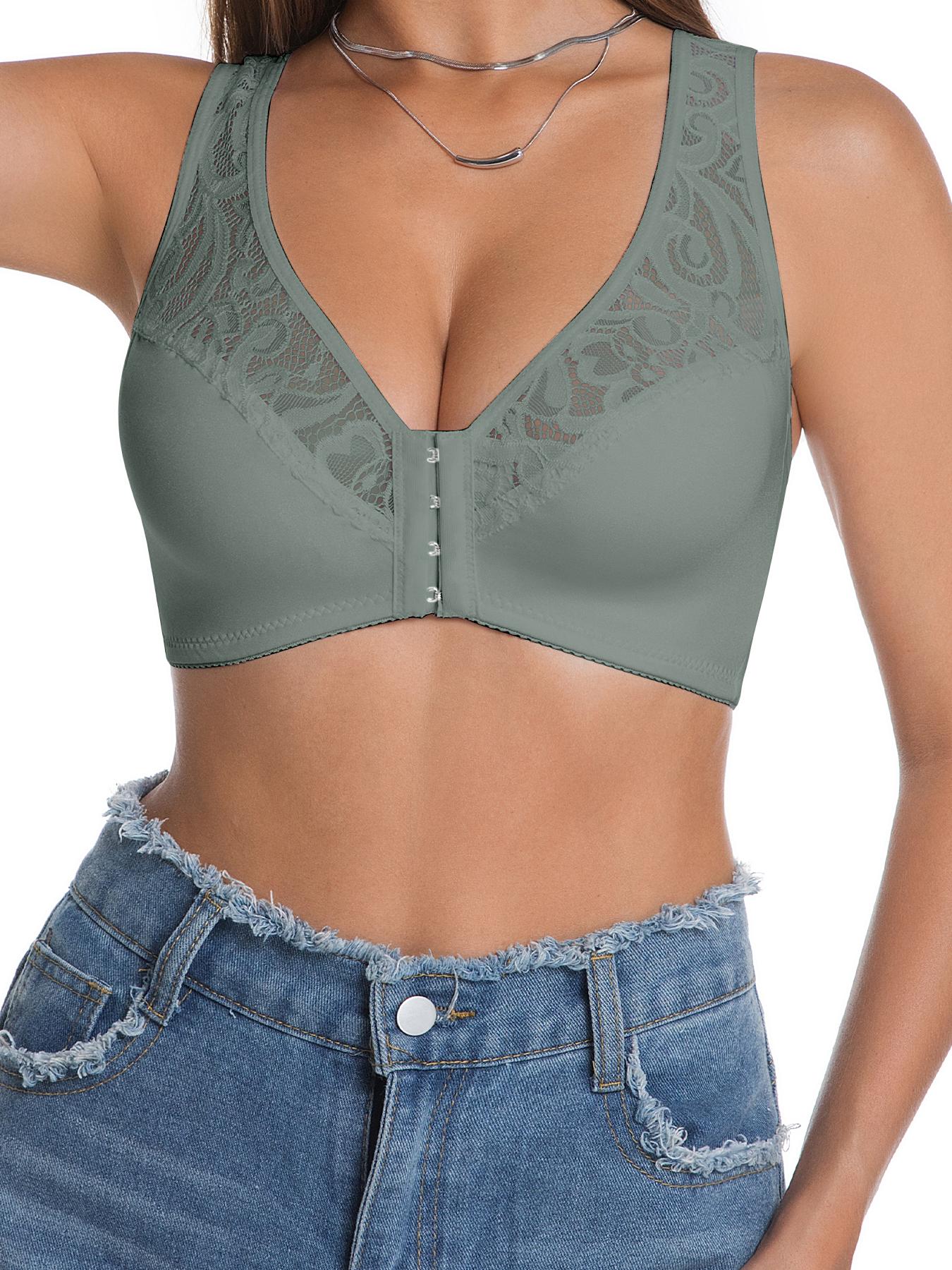 1-4PCS Women's Lace Front Closure Bra, Color Block Push Up Soft Comfortable Breathable Wireless Bra Top, Everyday Wear, All Season Ladies Lingerie,S XXL Womenswear Bridal