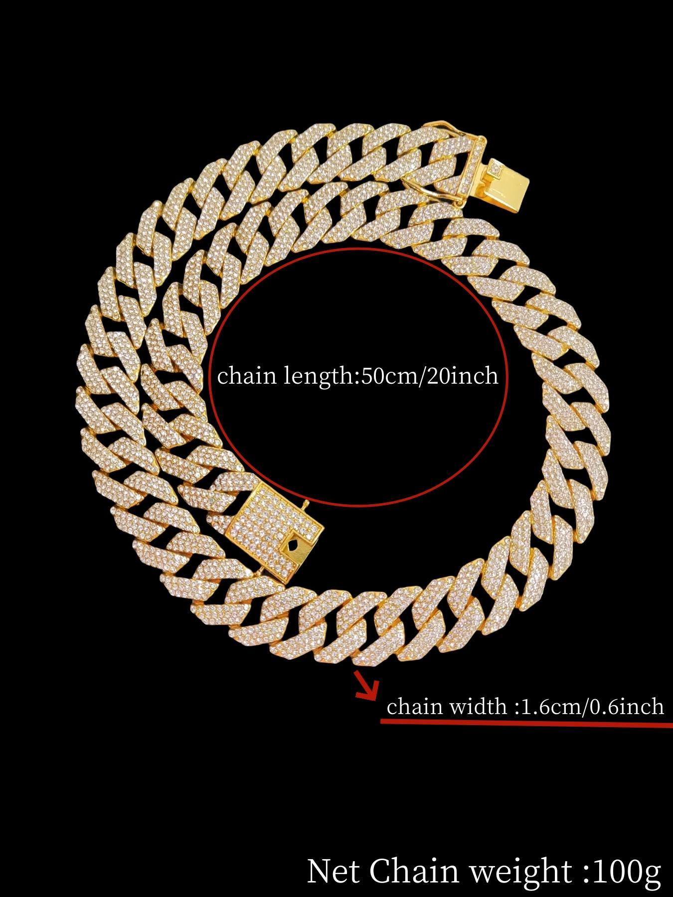 Rhinestone Decor Cuban Chain Necklace for Men & Women, Fashion Hip Hop Iced Out Jewelry for Party, Daily Clothing Decor for Birthday Gift, Cuban Link Chain