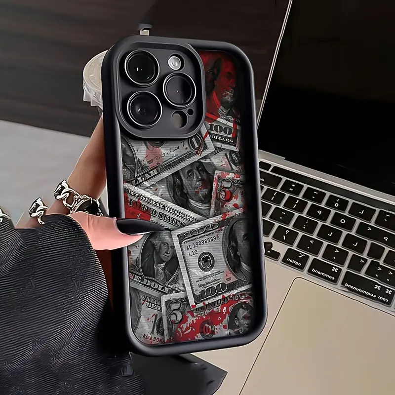 US Dollar Pattern 2D Printed Protective Soft TPU Case for iPhone 17 Pro Max,16,16e,15,14 Plus,13,12 Mini,11,Air,X,XS - Shockproof Cover with Full Body Camera Lip Protection