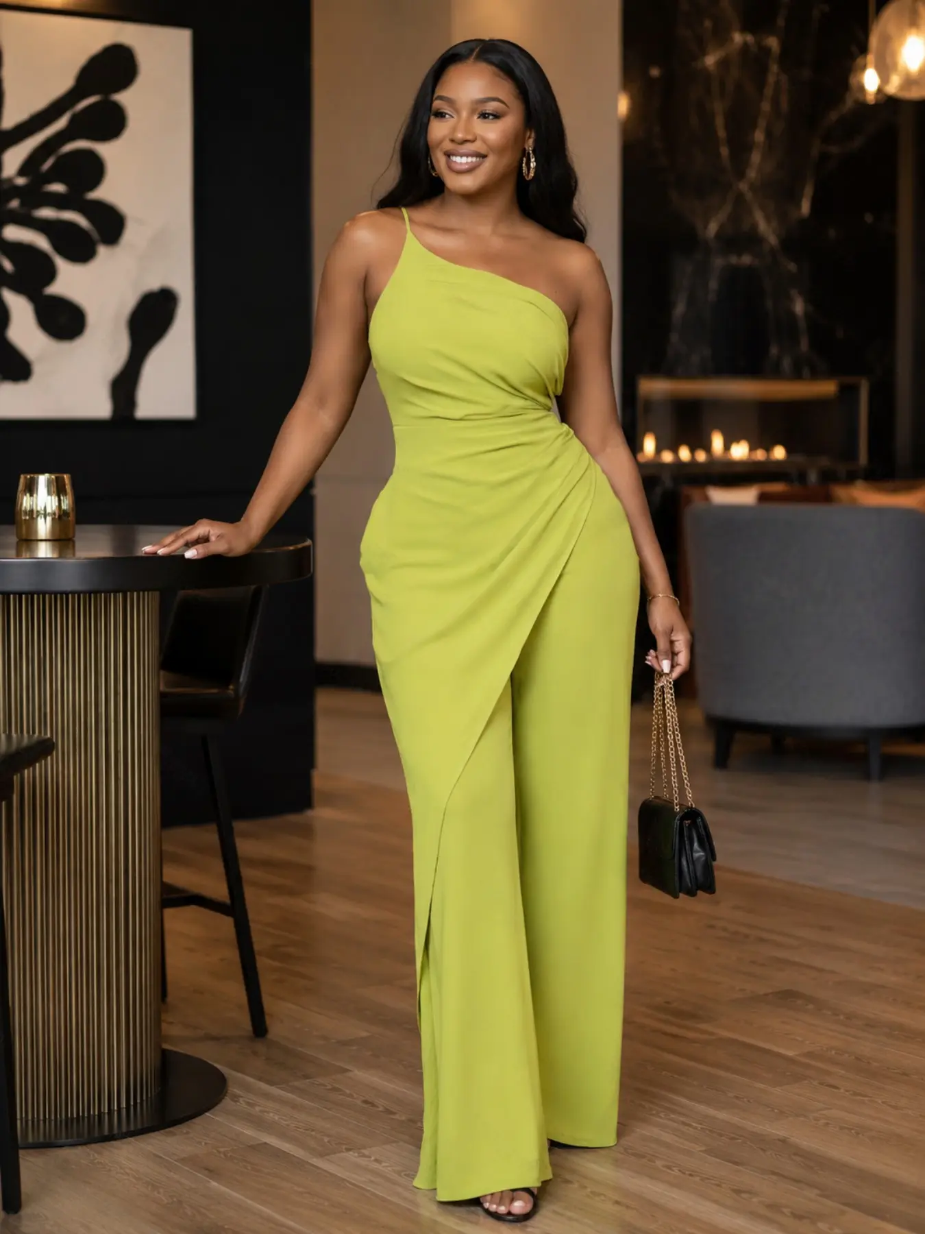 Women's Lightweight Flowy One-Shoulder High-Waisted Bodysuit, Slimming Design for Parties and Summer Casual Wear, Elegant Evening