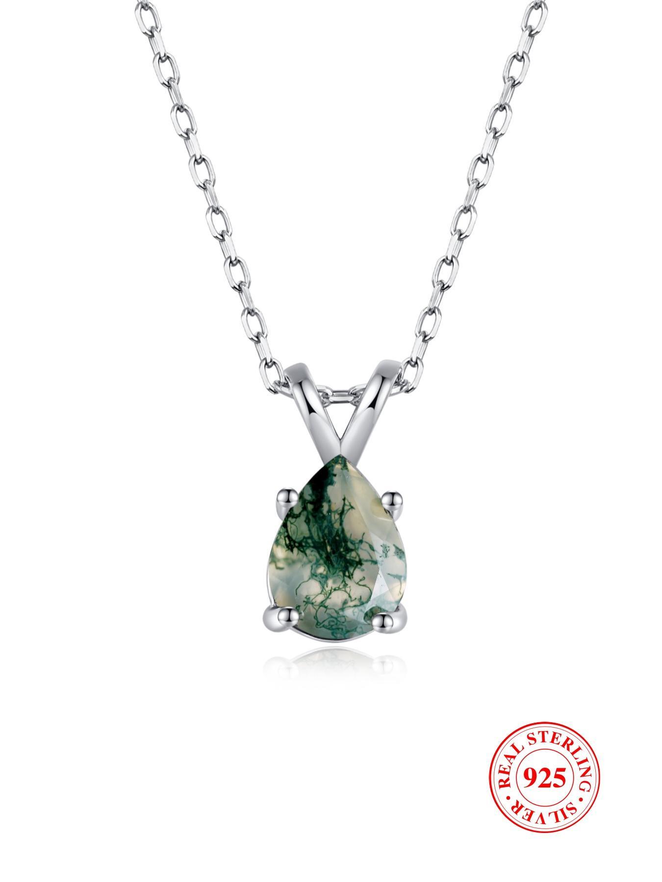 S925 Sterling Silver Artificial Gemstone Decor Pendant Necklace for Women & Girls, Fashion Jewelry for Party, Daily Decor, Trendy All-match & Exquisite Jewelry for Birthday Gift, Dainty Necklace, Daily Wear Necklace