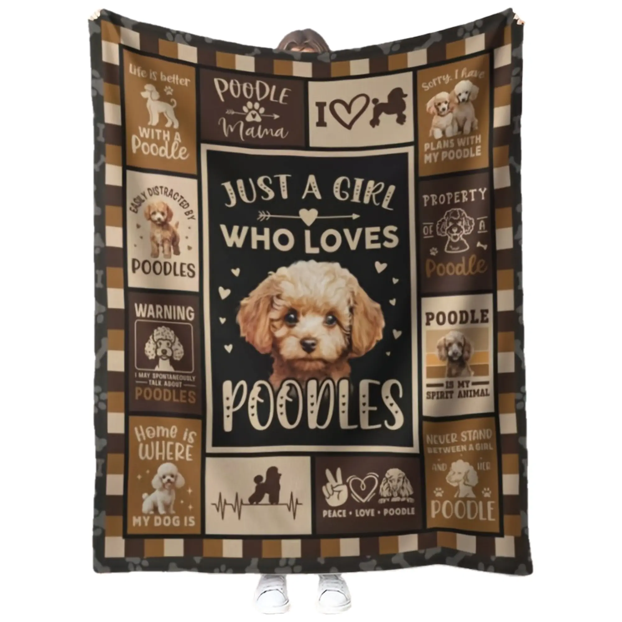 Cozy Reversible Plush Throw Blanket With Adorable Poodle Print Patterns - "Just A Girl Who Loves Poodles" Design, Warm Flannel Material, Perfect For Couch, Bed, Office & Travel - All-Season Comfort In Mixed Colors