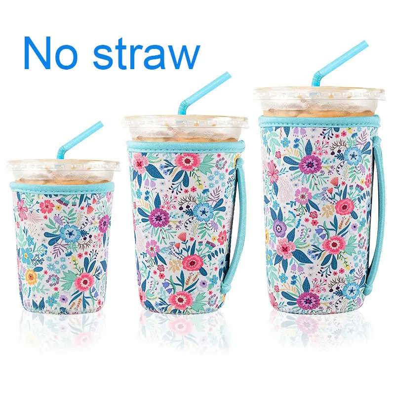 3 Pcs Reusable Iced Coffee Cup Sleeves, Reusable Drinkware Covers, Coffee Cup Sleeves, Fits 16–32-Ounce Coffee Cups, Cute Sleeves for Hot and Cold Beverages, Reusable Neoprene Insulated Sleeves, Suitable for Iced Coffee Cups, with Handles