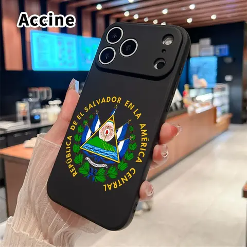 Durable TPU Smartphone Casing - Flocked Straight Edge Soft Liquid Silicone Shockproof Matte Cover for iPhone 18 Pro Max,17,16 Plus,15,14,13,12,11,XR,Air E with El Salvador Emblem Pattern, Full Body Protection, Sleek Touch Mobile Phone Accessory