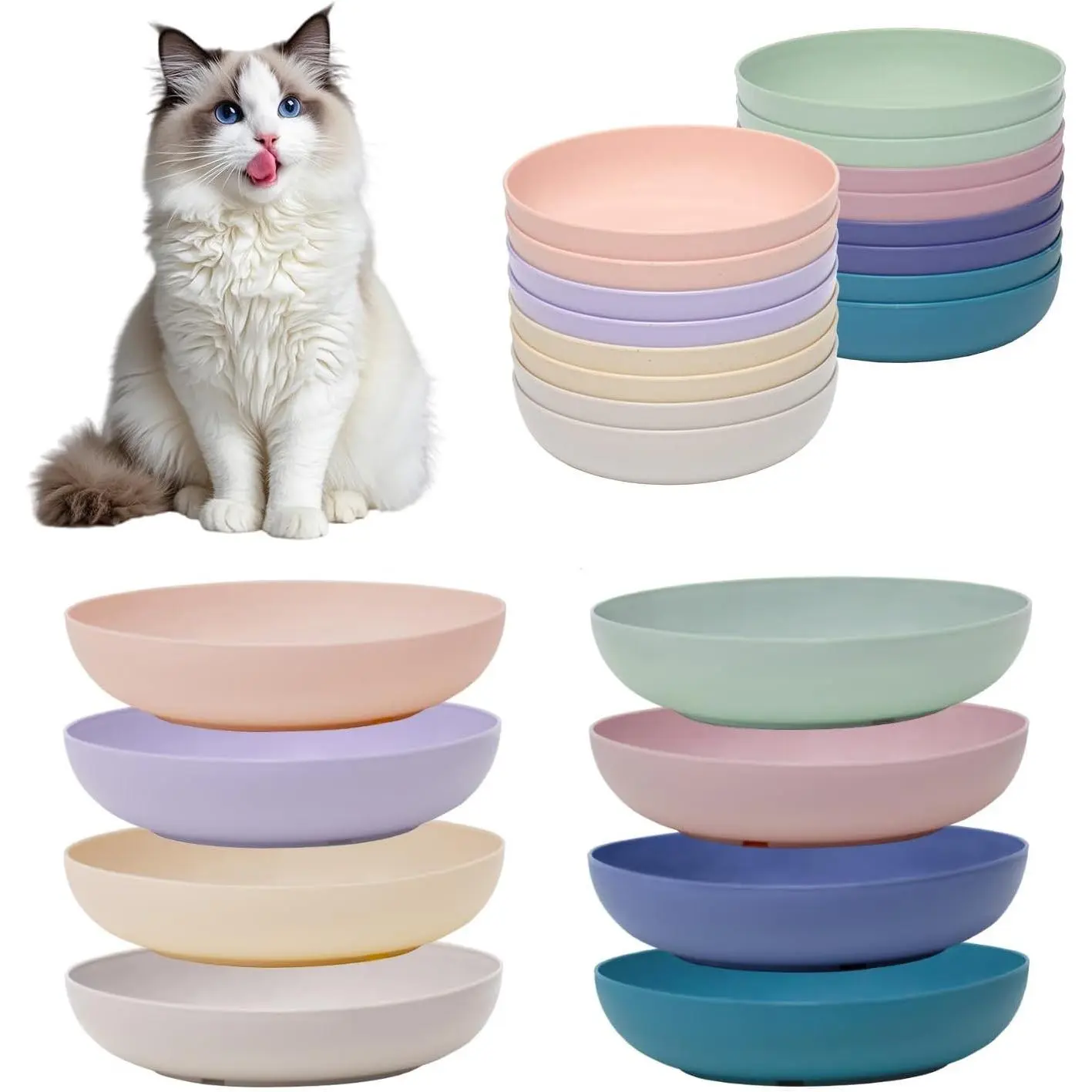 [16 Pack] Cat Dishes Whisker Friendly, Shallow Wide Pet Food and Water Bowl, Durable Wheat Straw Cat Bowls for Indoor Outdoor Cats