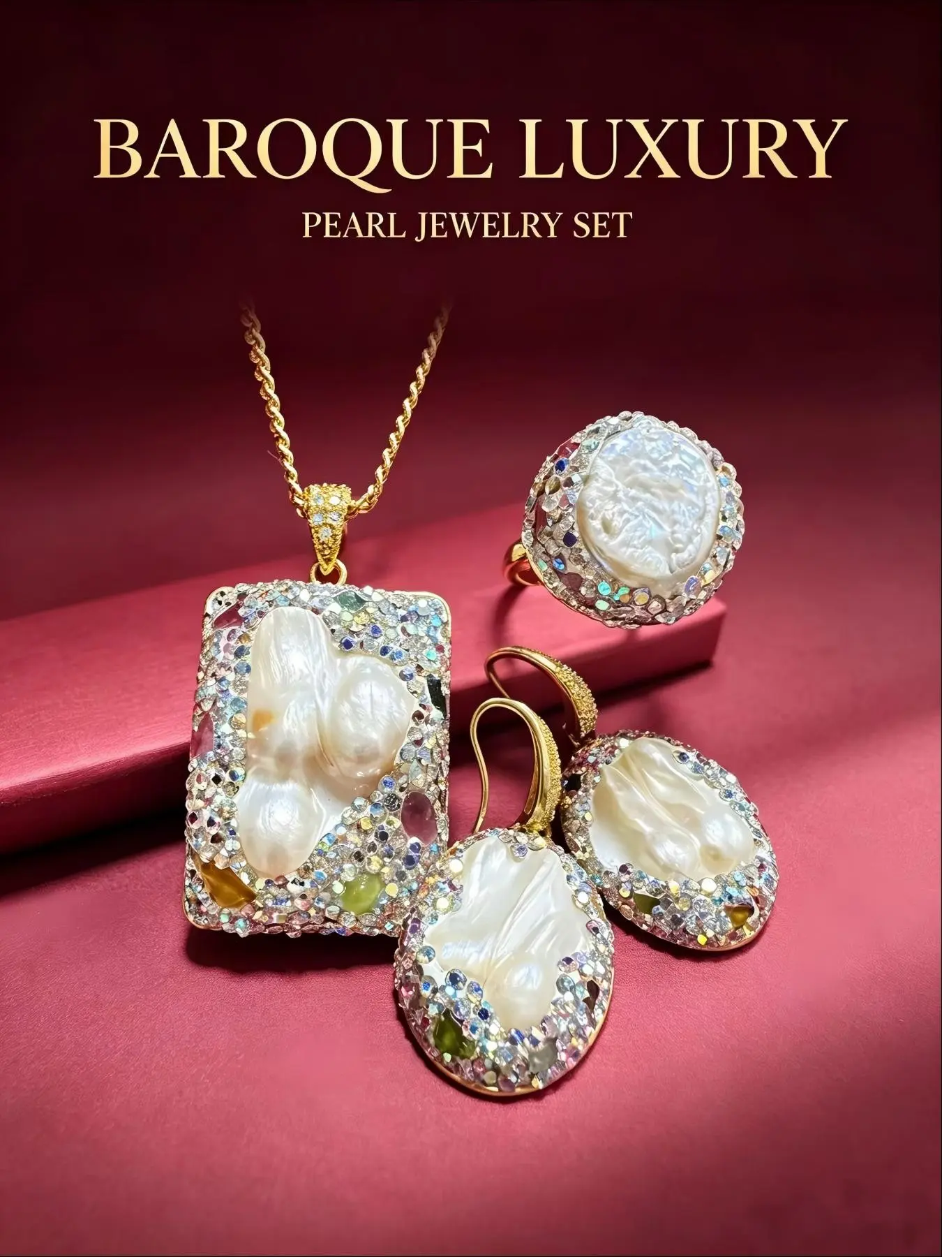 Women's Baroque 3-Piece Jewelry Set, Elegant Design, Charming Accessory Collection