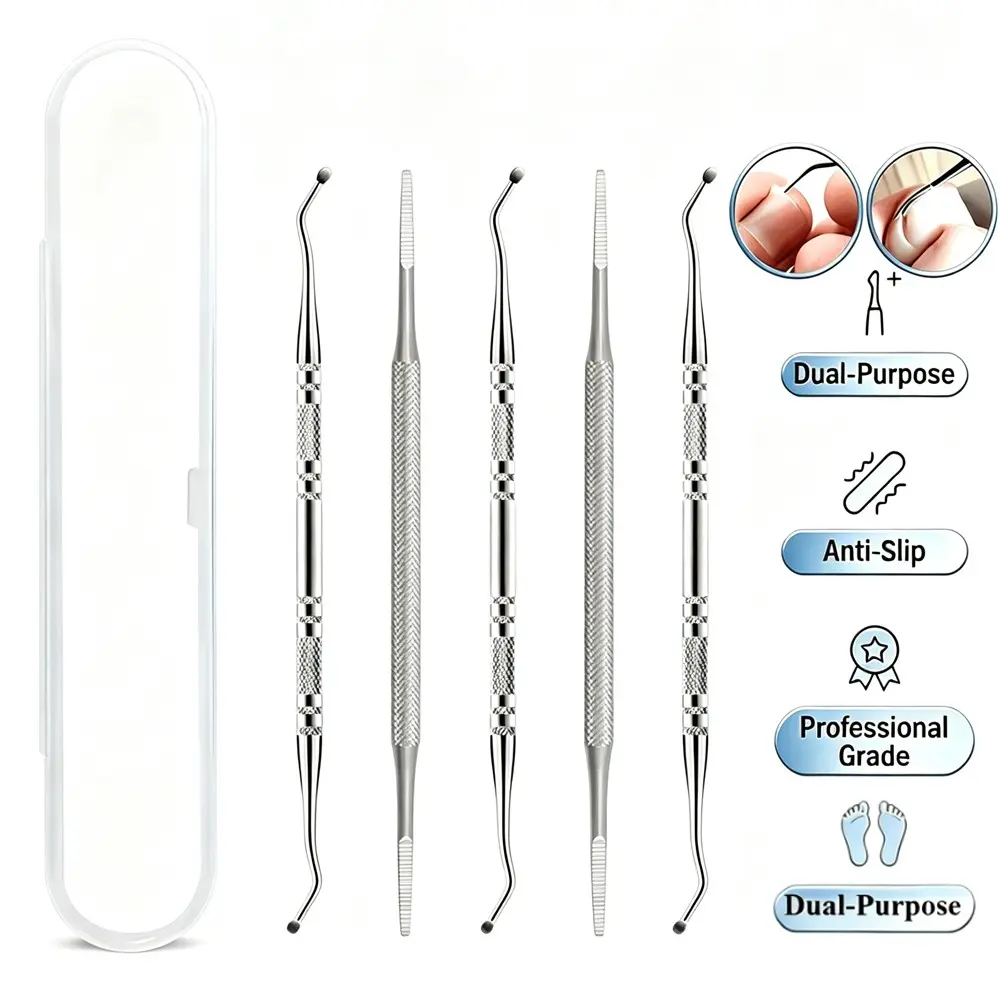 5pcs Stainless Steel Ingrown Toenail Tools Set, Double-End Nail Lifter & File, Professional Pedicure Kit for Home Salon, Foot Care Essentials, Foot Care Products