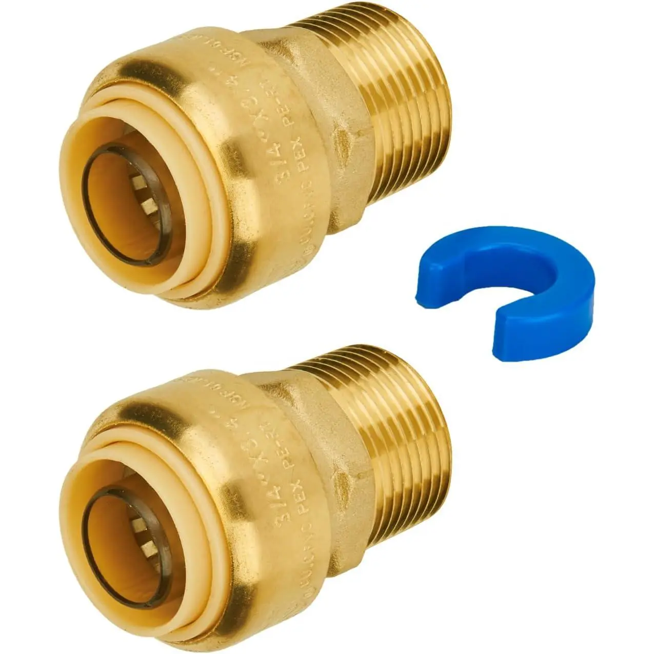 Straight Connector Plumbing Fitting, Male Adapter 3/4 Inch by 3/4 Inch Push Fit PEX Fittings with Disconnect Clip, Push-to-Connect Copper, CPVC, Brass Pipe Fittings (2-Pack)