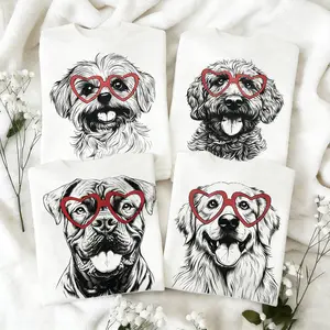 XL-3XL Cute Dog with Red Heart Glasses Sweatshirt Soft Cotton Hoodie for Pet Lovers Fun Graphic Casual Everyday Wear