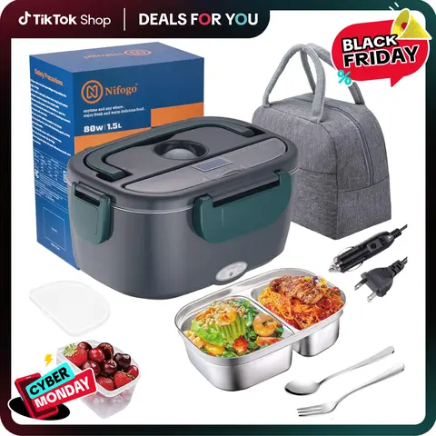 1.5L Electric Lunchbox - 80W Fast Heating Portable Hot Food Container, Insulated Compartments Bento Box, Tableware Gift Set (Fork, Spoon), Carry Bag for Adults' Car & Home Use