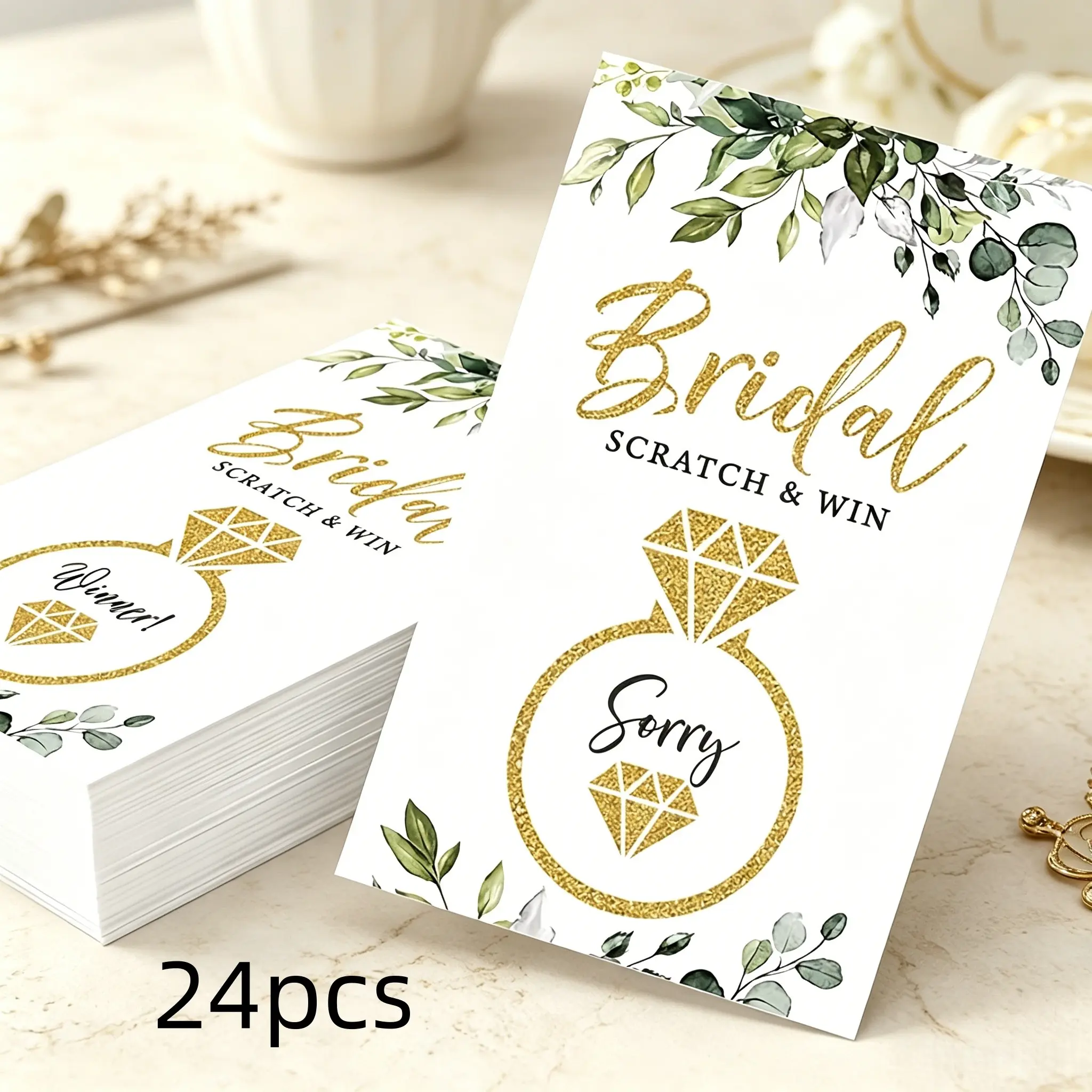 24 Plant Eucalyptus Theme Wedding Game Scratch Cards, Fun Bridal Shower Games, Party Decorations, Bride Gift Ideas, Model Yl0008
