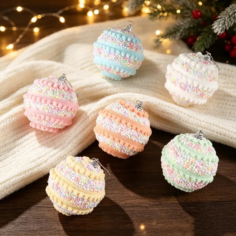 9 cute 8cm macaron-style Christmas ball ornaments in dopamine style, lightweight and easy to hang, suitable for creating a Christmas atmosphere at home, in shopping malls, and in shop windows, ideal for gifting or as rewards for children